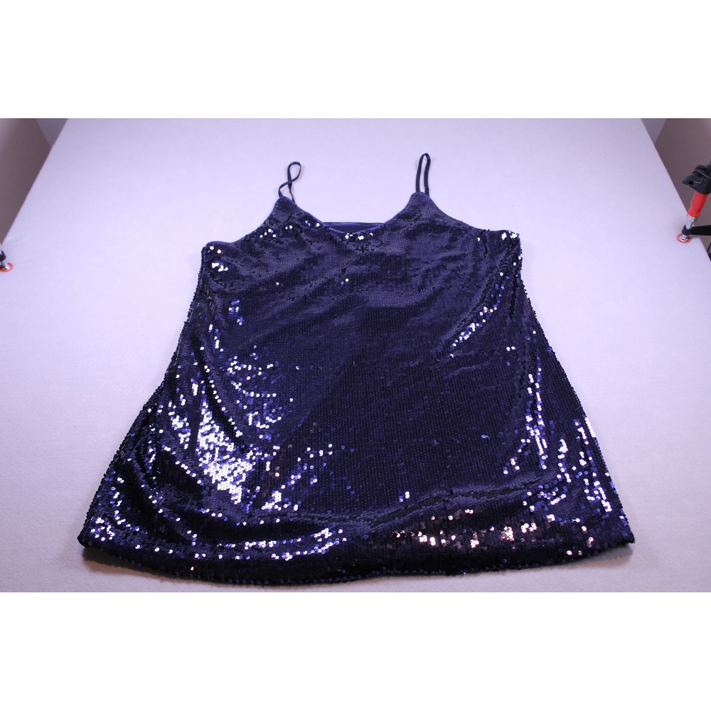 Allegra K Womens Navy Blue Sequin Cami Mini Dress V-Neck XL NWT